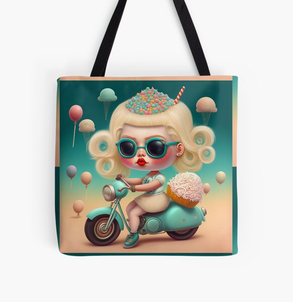 Motorbike Sweet Girl All Over Print Tote Bag
