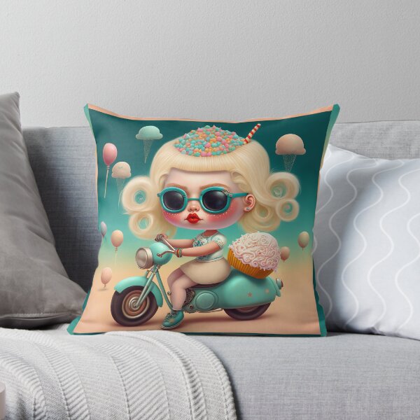 Motorbike Sweet Girl Throw Pillow