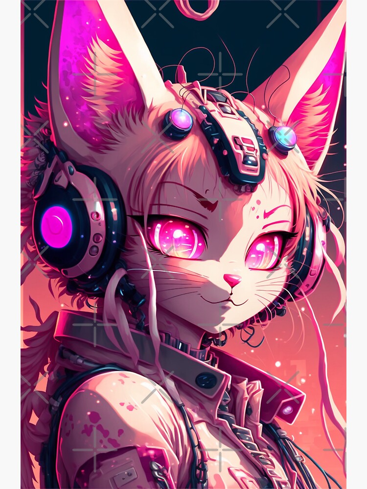 Pink Anime Cat Girl Cyberpunk Future Cute Cat Girl Sticker For Sale By Jjcat13 Redbubble