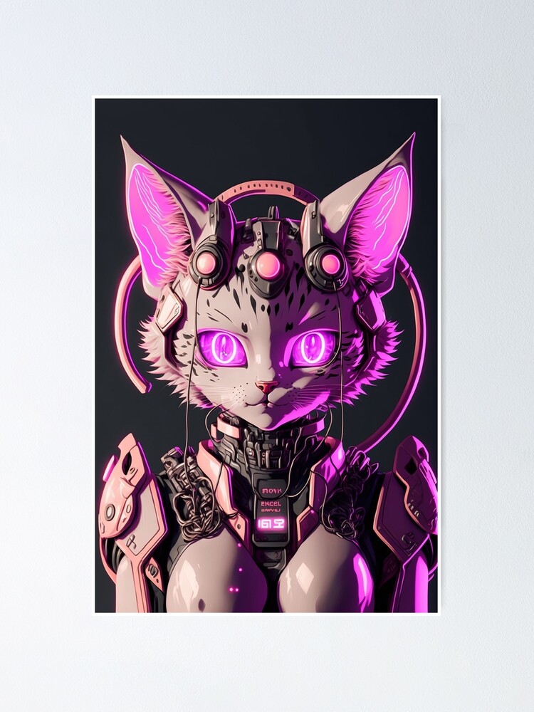 Pink Anime Cat Cyberpunk Future Neon Futuristic Cat Poster For Sale By Jjcat13 Redbubble