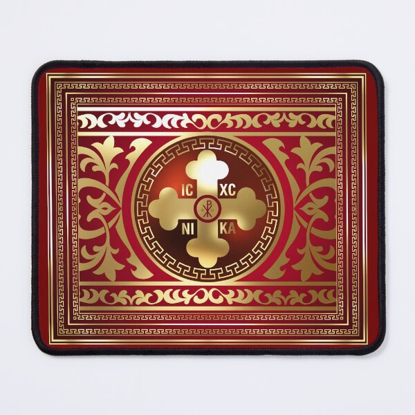 Item preview, Greek Orthodox Cross Red Gold Ornate ICXC NIKA designed and sold by Yiorgos Designs.