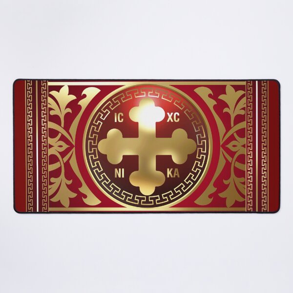 Item preview, Greek Orthodox Cross Red Gold Ornate ICXC NIKA designed and sold by Yiorgos Designs.