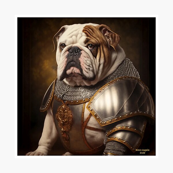 “Portrait Medieval Bulldog In Armour” Photographic Print for Sale by