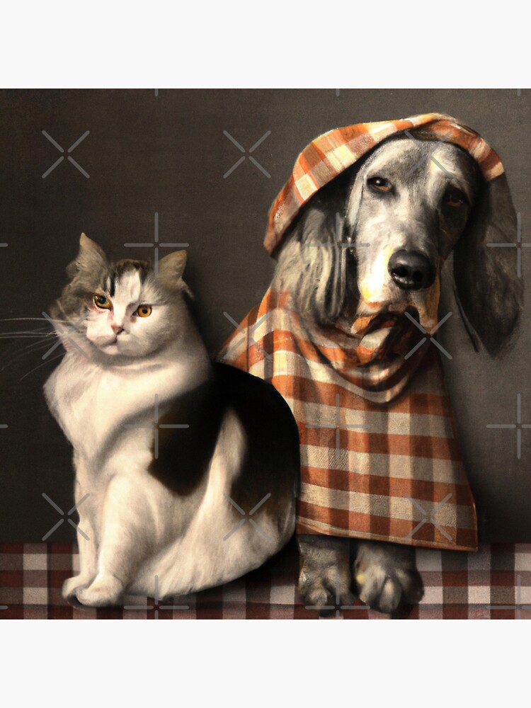 "Gingham Dog and Calico Cat in style of Rembrandt (AI Generated Art