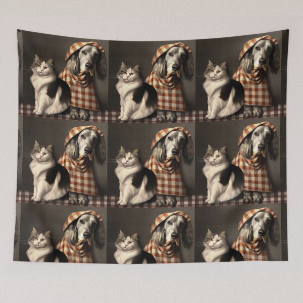Item preview, Gingham Dog and Calico Cat in style of Rembrandt (AI Generated Art) designed and sold by Cowboy Folly.