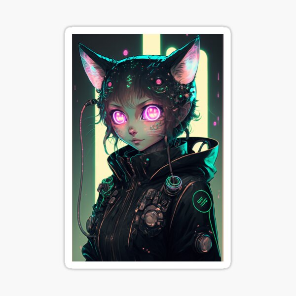 Anime Girl Neon Cyberpunk Future Cute Cat Girl Sticker For Sale By Jjcat13 Redbubble