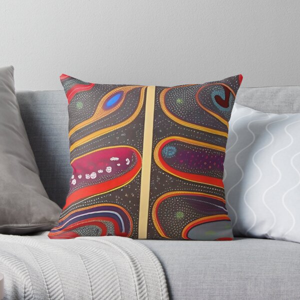 Multi-coloured mini cushions with Australian Aboriginal art prints