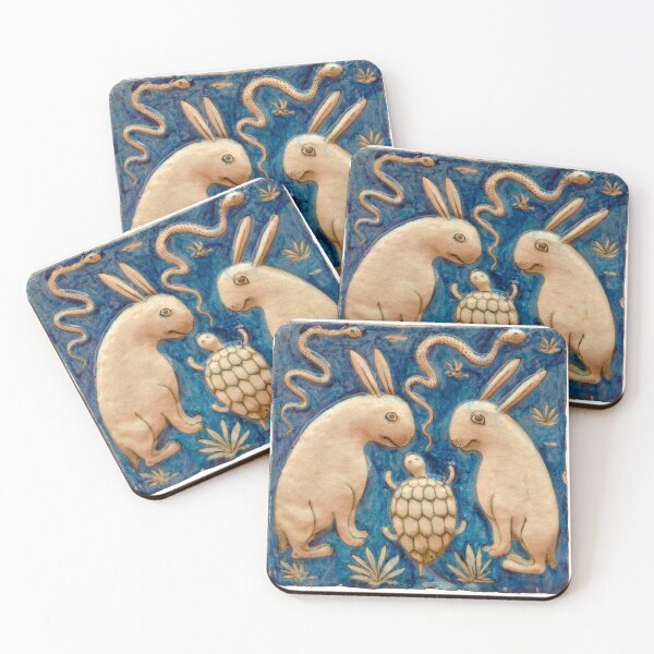 Item preview, Medieval white rabbits turtle snakes animal creature Playing Music - Middle Ages Art designed and sold by Qrhoo.