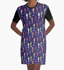 Seahorses - purple, green and terracotta on navy - Sealife pattern by Cecca Designs Graphic T-Shirt Dress