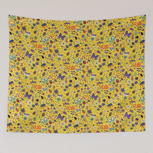 Item preview, Butterflies, beetles and blooms - Yellow - pretty floral pattern by Cecca Designs designed and sold by Cecca-Designs.