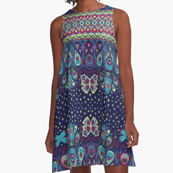 Midnight butterflies - Bohemian pattern by Cecca Designs A-Line Dress