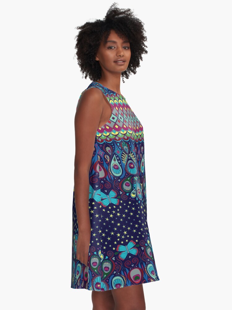 Alternate view of Midnight butterflies - Bohemian pattern by Cecca Designs A-Line Dress