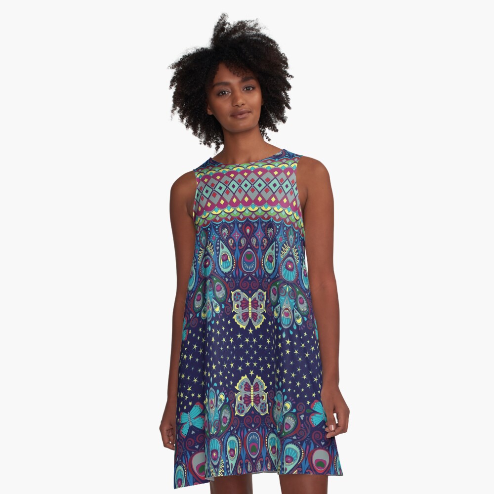 Midnight butterflies - Bohemian pattern by Cecca Designs A-Line Dress