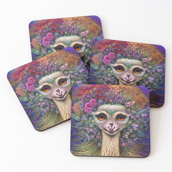 Item preview, Ostrich with exotic flowers, Ostrich South African bird  designed and sold by Huesoffun.