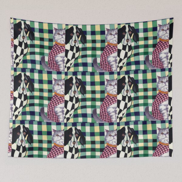 Item preview, Gingham Dog and Calico Cat in Modern Artist style (AI Generated Art) designed and sold by Cowboy Folly.
