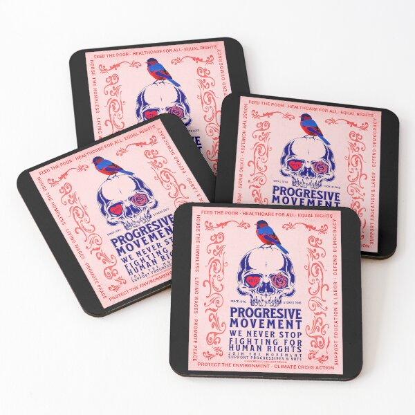 Aperçu de l'œuvre PMD00102 Progressive Movement Designs couleur corail oiseau sur le crâne dit voter pour les progressistes créée et vendue par ProgressiveLeft.