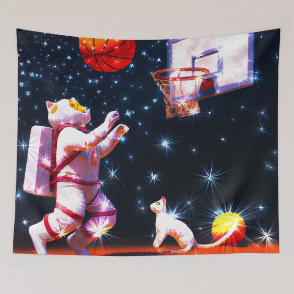 Aperçu de l'œuvre Chat astronaute joue au Basketball  créée et vendue par Astralia.