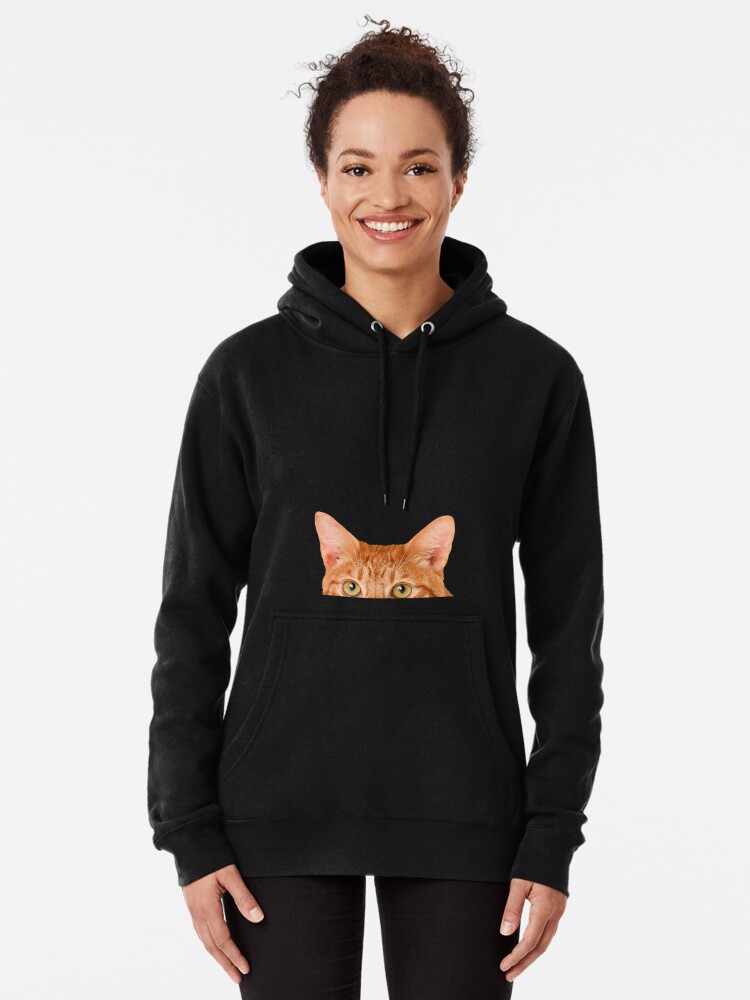 Orange Tabby Cat Peeking Face Head Pullover Hoodie