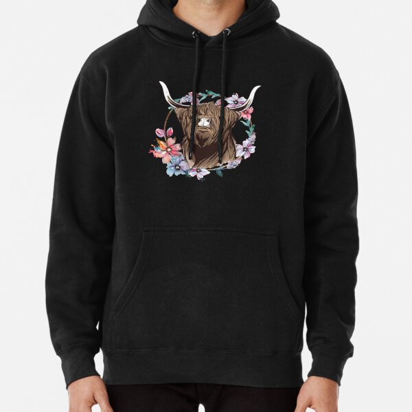 Highland Cow Floral Pullover Hoodie