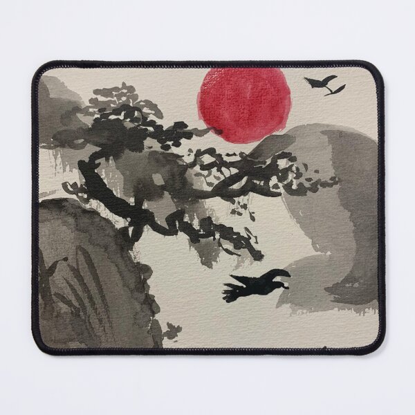 Item preview, japanese ink wash red sun designed and sold by winfredsDesigns.