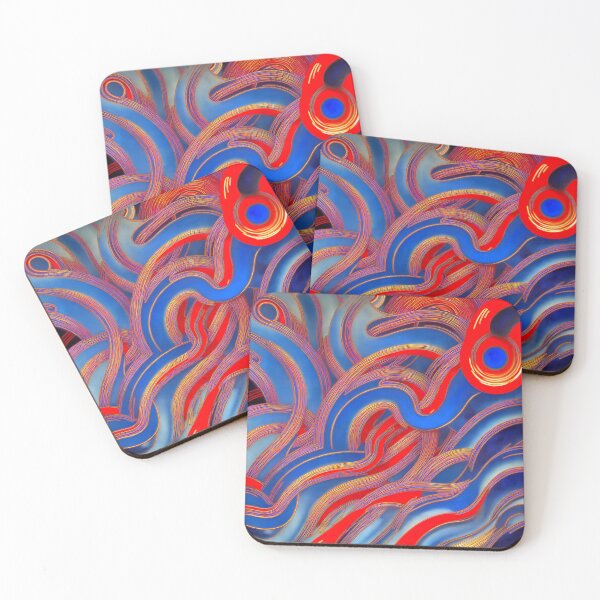 Item preview, Abstract painting of red and  blue swirls designed and sold by David-Howells.