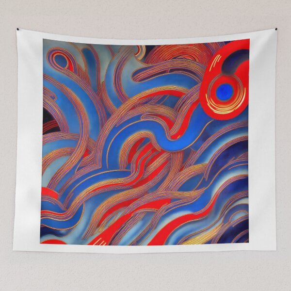 Item preview, Abstract painting of red and  blue swirls designed and sold by David-Howells.