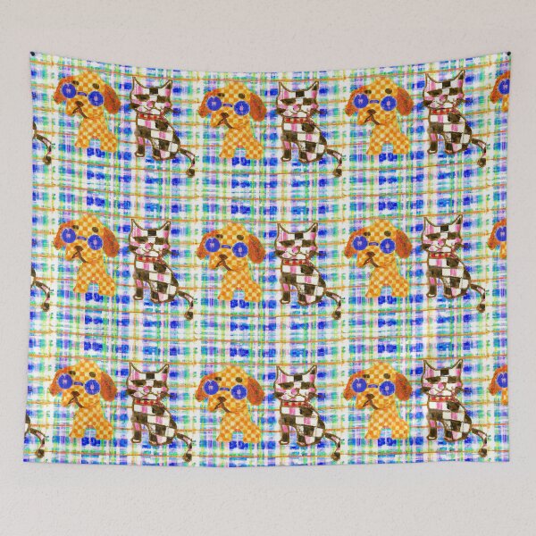 Item preview, Gingham Dog and Calico Cat in Painted Cartoon Style (AI Generated Art) designed and sold by Cowboy Folly.
