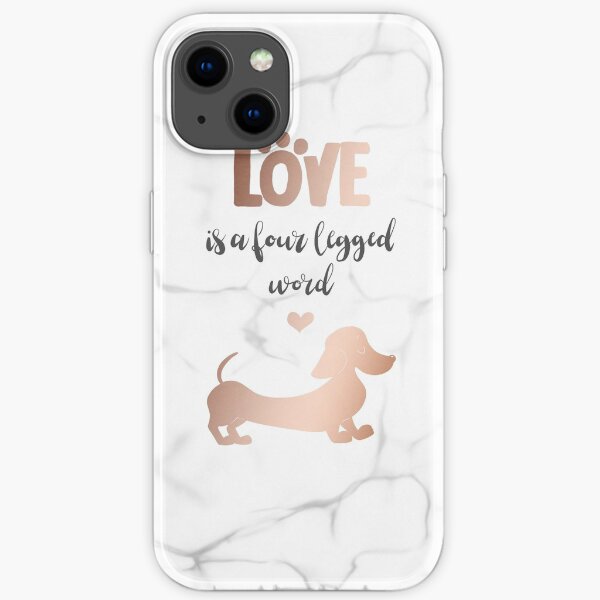 Rose Gold & Marble 'Love is a Four Legged Word' Smooth Hair Dachshund iPhone Soft Case