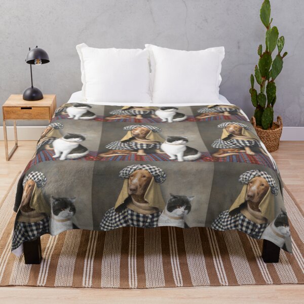 Item preview, Gingham Dog and Calico Cat in style of Jan Van Eck (AI Generated Art) designed and sold by Cowboy Folly.