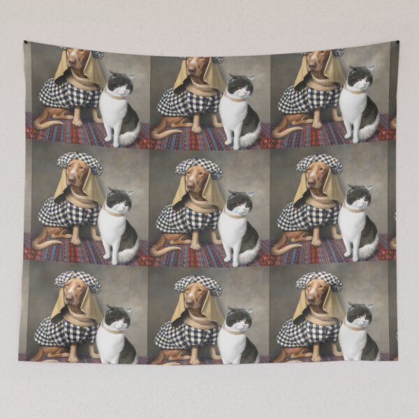 Item preview, Gingham Dog and Calico Cat in style of Jan Van Eck (AI Generated Art) designed and sold by Cowboy Folly.