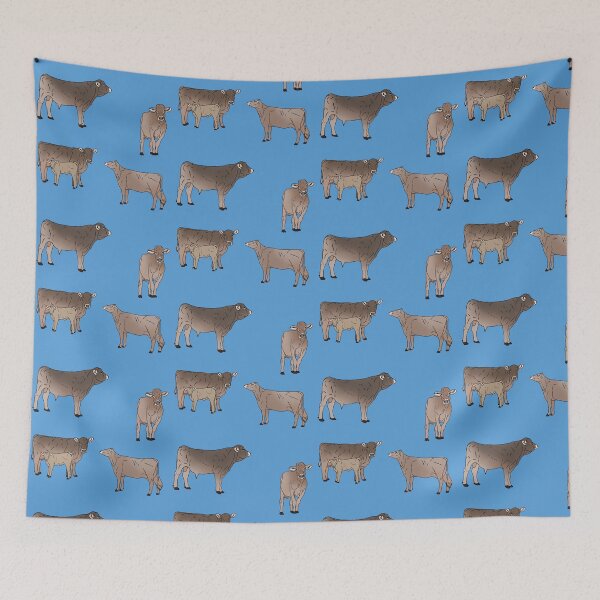 Item preview, Brown Swiss Cows Pattern Blue designed and sold by Ashley Gagnon.