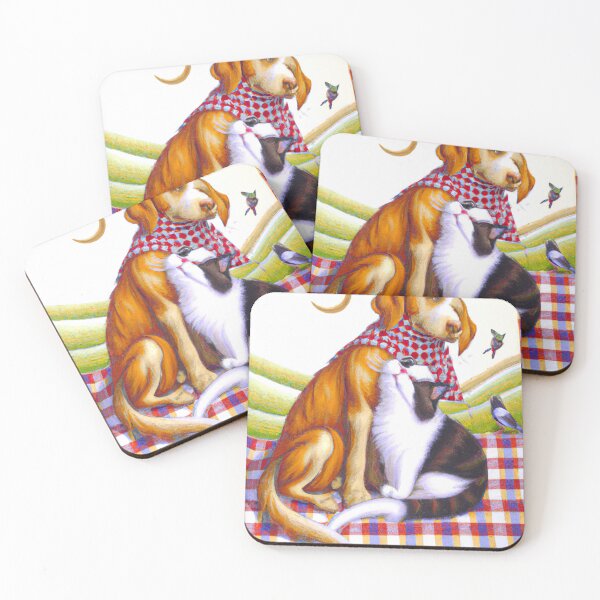 Item preview, Gingham Dog and Calico Cat in style of Giotto (AI Generated Art) designed and sold by Cowboy Folly.