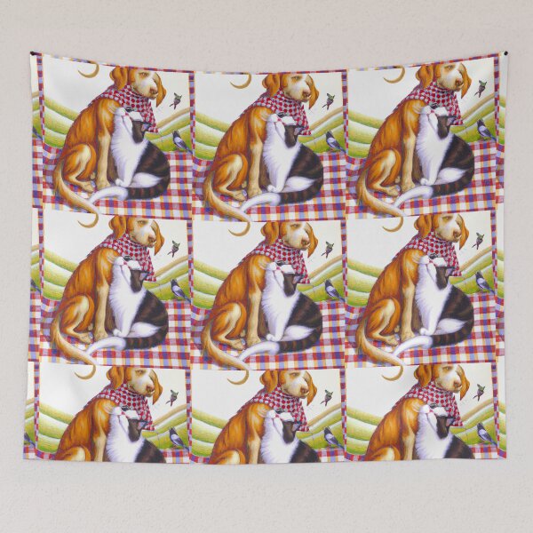 Item preview, Gingham Dog and Calico Cat in style of Giotto (AI Generated Art) designed and sold by Cowboy Folly.