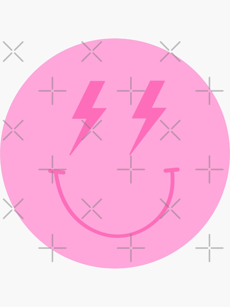 "Preppy Pink Lightning Bolt Smiley Face" Sticker for Sale by