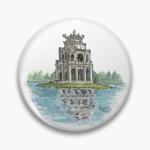 Item preview, Turtle Tower Hanoi Vietnam (Hồ Hoàn Kiếm) Illustration designed and sold by Wall-Art-Sketch.