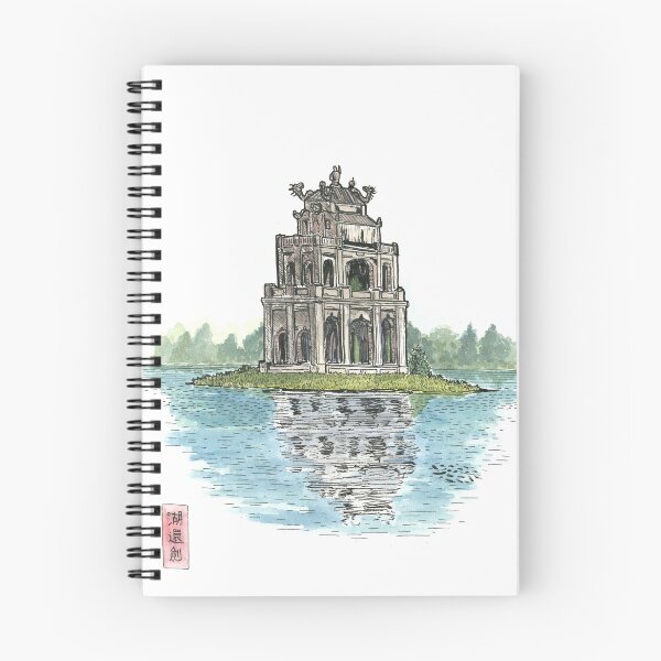 Item preview, Turtle Tower Hanoi Vietnam (Hồ Hoàn Kiếm) Illustration designed and sold by Wall-Art-Sketch.