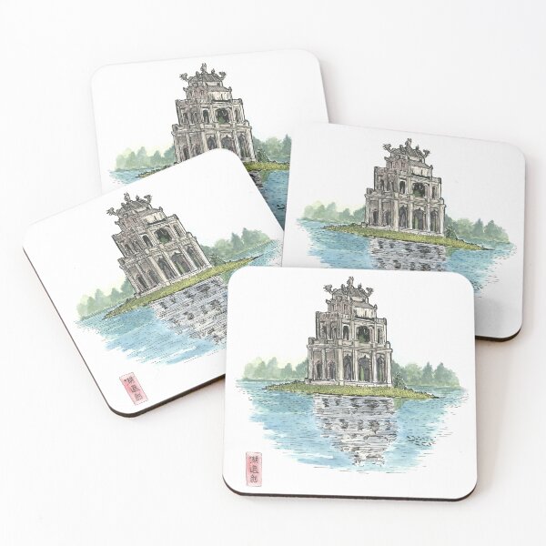 Item preview, Turtle Tower Hanoi Vietnam (Hồ Hoàn Kiếm) Illustration designed and sold by Wall-Art-Sketch.