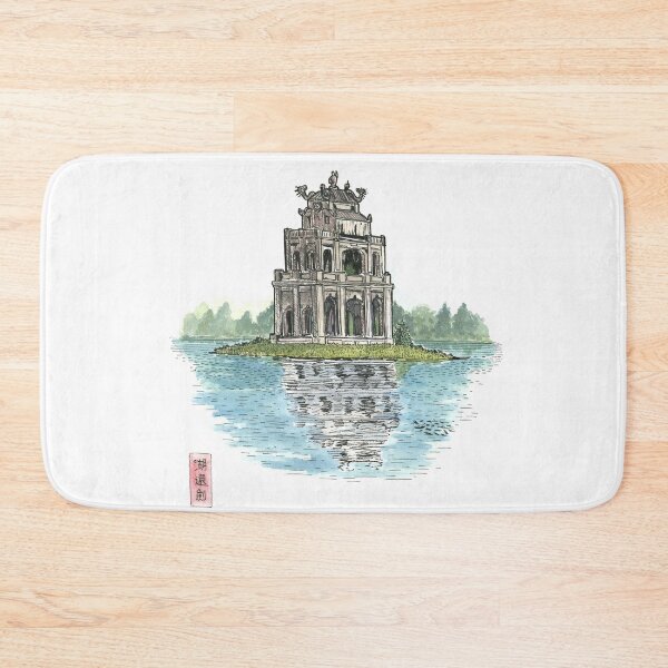 Item preview, Turtle Tower Hanoi Vietnam (Hồ Hoàn Kiếm) Illustration designed and sold by Wall-Art-Sketch.