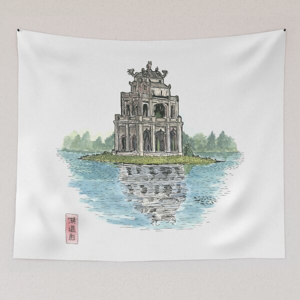 Item preview, Turtle Tower Hanoi Vietnam (Hồ Hoàn Kiếm) Illustration designed and sold by Wall-Art-Sketch.