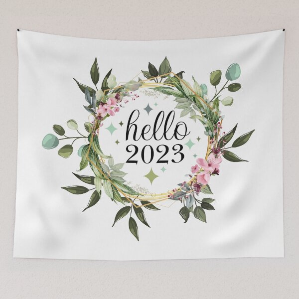 Item preview, Hello 2023 Welcome 2023 Happy New Year 2023 Watercolor Floral Leaf's Flowers designed and sold by HalloweenGift.