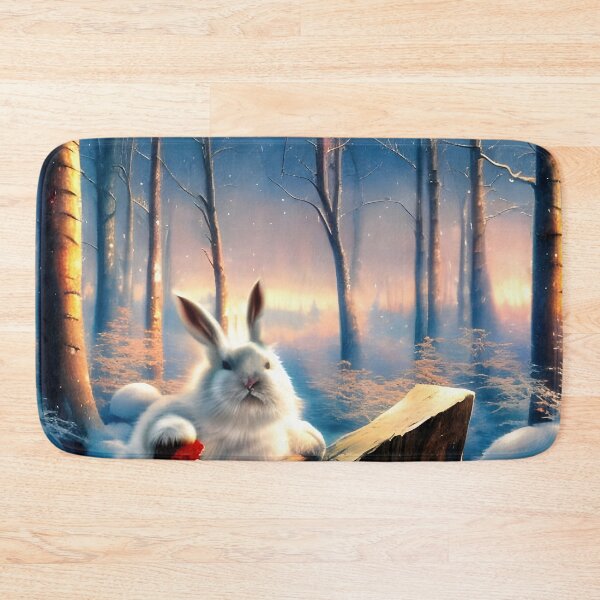 Item preview, White bunny rabbit in a beautiful winter forest designed and sold by 4Seasons.
