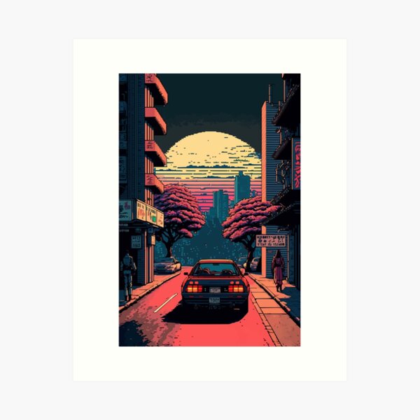 Sunset in Tokyo - pixel art Art Print