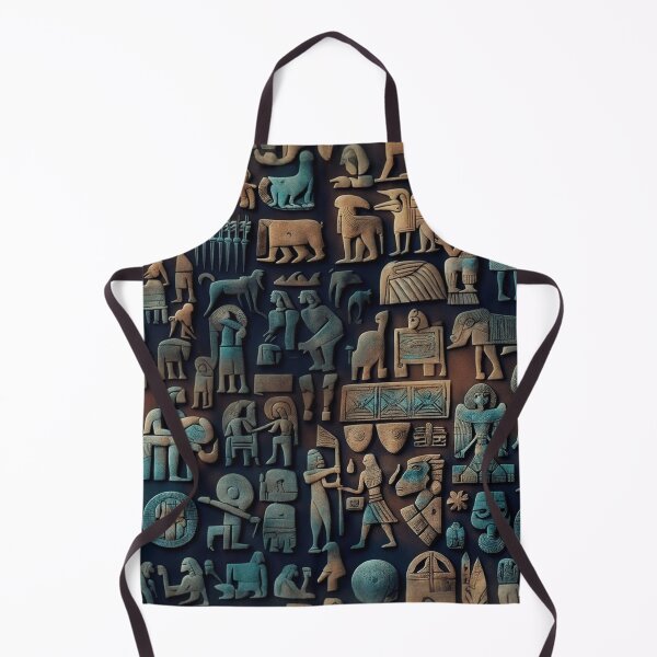 Item preview, Ancient Sumerian pictographs of olden rituals and creatures a blue and yellow pattern designed and sold by ArtifactVault.