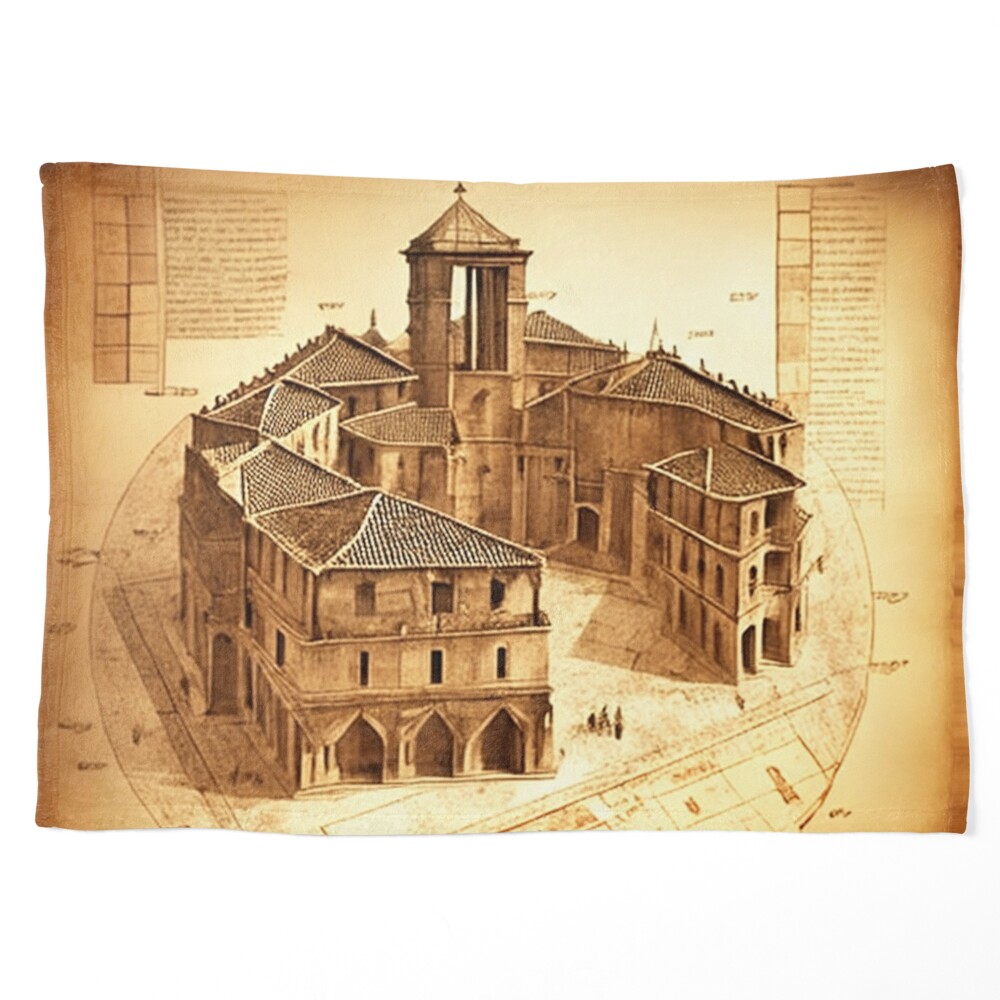 Ancient Venetian olden building city block technical drawing with