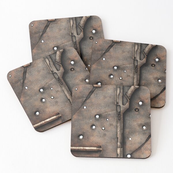 Item preview, Bullet holes in industrial  metal surface wallpaper designed and sold by patterncrow.