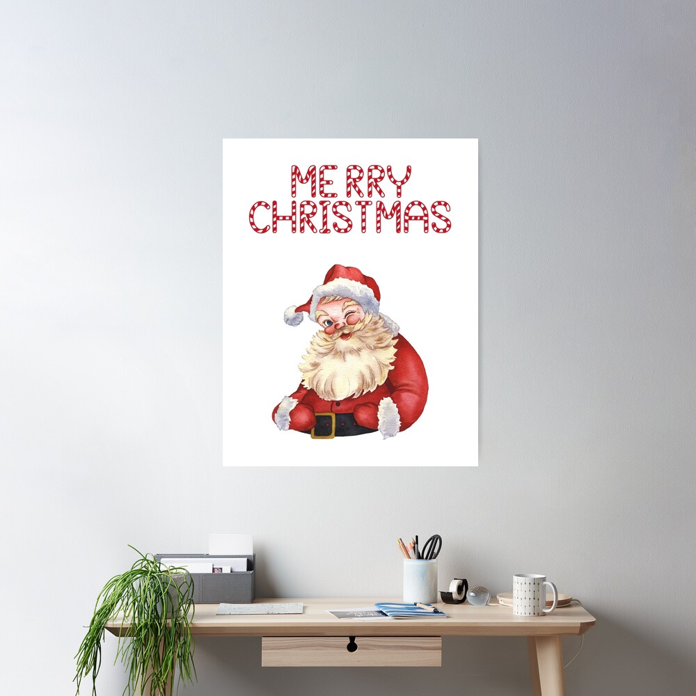 santa claus with writing merry christmas candy cane style