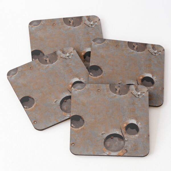 Item preview, Big Bullet holes in industrial rusty metal surface wallpaper designed and sold by patterncrow.