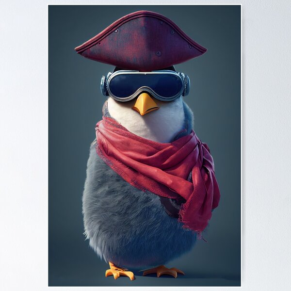 Item preview, Anthropomorphic Tiny Cute Cyberpunk Pirate Penguin designed and sold by MimozaStudio.