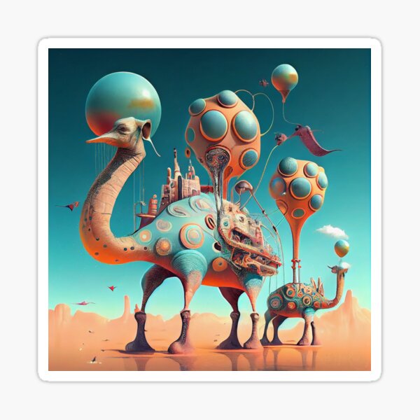 "Surreal magic metaphysic Giraffe Camel with hot air balloon" Sticker