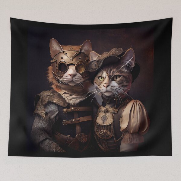 Item preview, Beautiful couple of Steampunk cats cat love animal pet fantasy designed and sold by ladarkepoque.